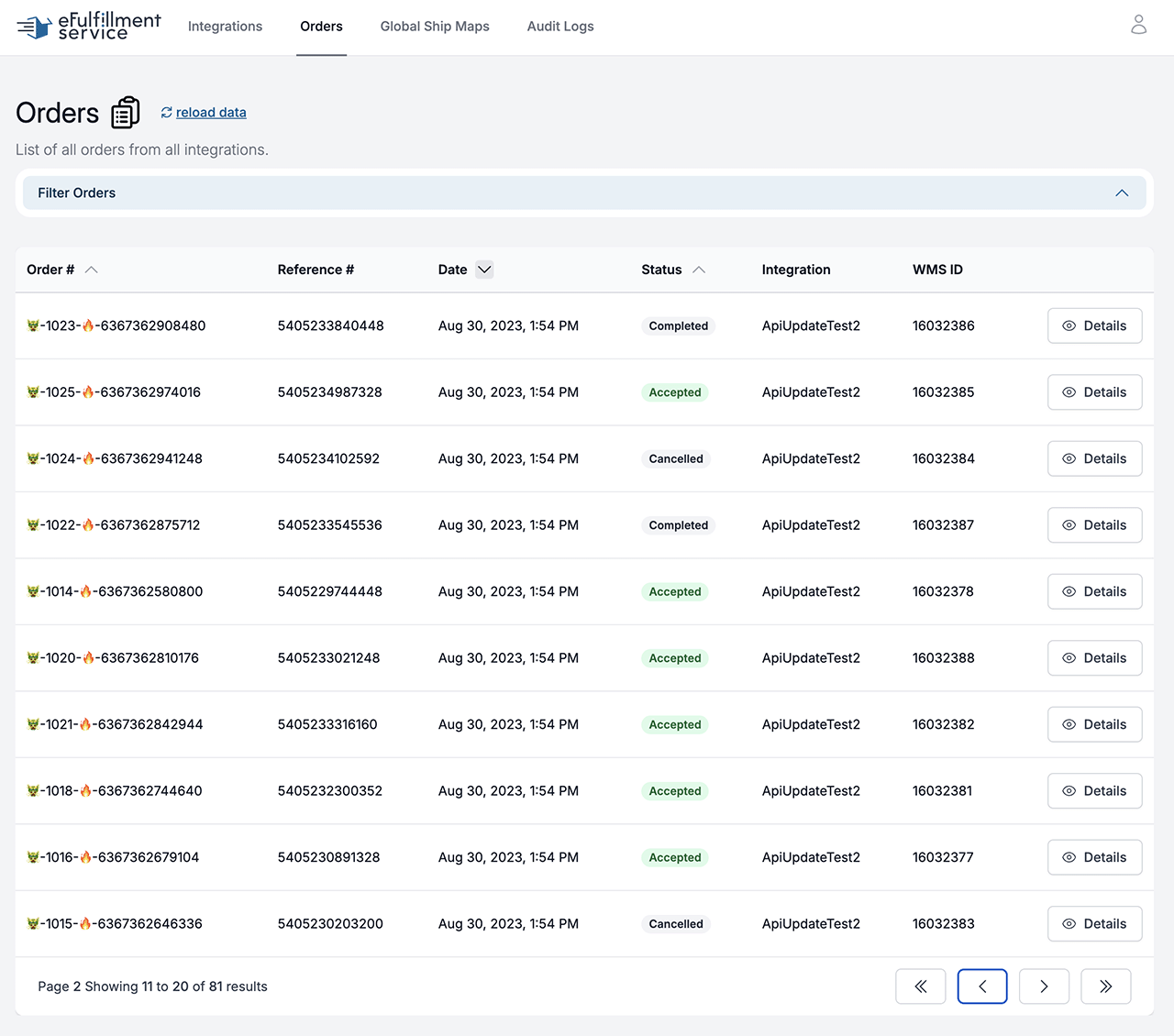 eFulfillment Service Order Fulfillment Interface